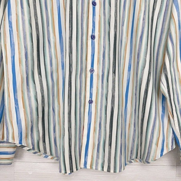 Robert Graham Mens Button Up Shirt XL Flip Cuff Striped Blue White Long Sleeves - Picture 5 of 15